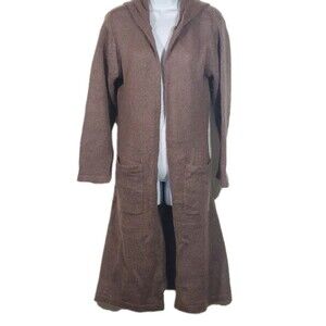 Twiggy Med Mohair Open Front Hooded Long Brown Pockets Cardigan Duster Sweater